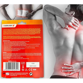 Masterplast Self Adhesive Heat Pads relieves Aches Pains Pack, White, 10x13 cm (Pack of 2)