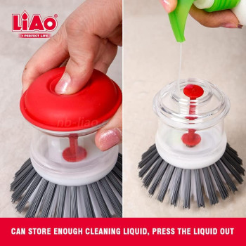 LiAo Dish Brush - D130002 Round Hand Scrub Liquid Soap Dispensing Dishwashing Brushes Kitchen Pot Dish Sink Creative Sisal Bristles Household Cleaning Cast Iron Brush Pots