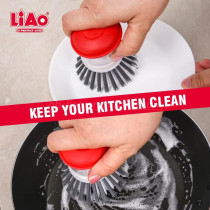 LiAo Dish Brush - D130002 Round Hand Scrub Liquid Soap Dispensing Dishwashing Brushes Kitchen Pot Dish Sink Creative Sisal Bristles Household Cleaning Cast Iron Brush Pots