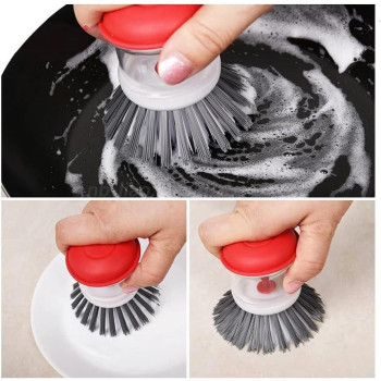 LiAo Dish Brush - D130002 Round Hand Scrub Liquid Soap Dispensing Dishwashing Brushes Kitchen Pot Dish Sink Creative Sisal Bristles Household Cleaning Cast Iron Brush Pots