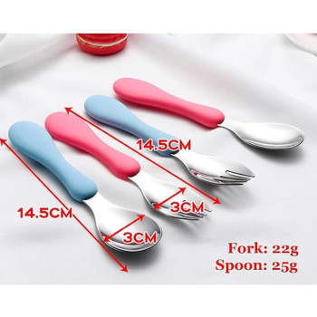 Yuniverse Personalised Children Cutlery Flatware 4pcs Set Kids Cutlery Toddler Utensils Stainless Steel Plastic - 2 x Forks, 2 x Dinner Spoons