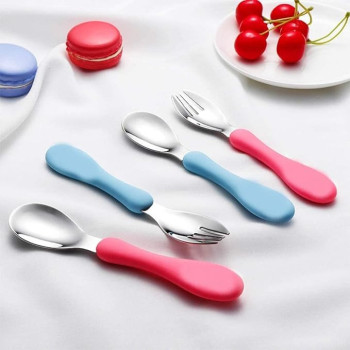Yuniverse Personalised Children Cutlery Flatware 4pcs Set Kids Cutlery Toddler Utensils Stainless Steel Plastic - 2 x Forks, 2 x Dinner Spoons