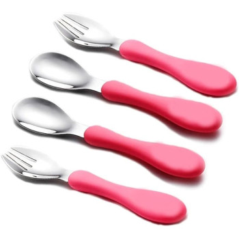 Yuniverse Personalised Children Cutlery Flatware 4pcs Set Kids Cutlery Toddler Utensils Stainless Steel Plastic - 2 x Forks, 2 x Dinner Spoons