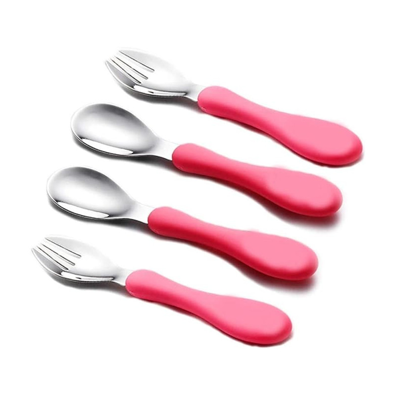 Yuniverse Personalised Children Cutlery Flatware 4pcs Set Kids Cutlery Toddler Utensils Stainless Steel Plastic - 2 x Forks, 2 x Dinner Spoons