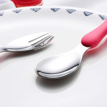 Yuniverse Personalised Children Cutlery Flatware 4pcs Set Kids Cutlery Toddler Utensils Stainless Steel Plastic - 2 x Forks, 2 x Dinner Spoons