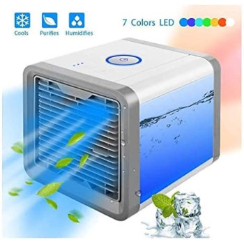 Arctic Air Personal Space Cooler,Portable Air Conditioner,Humidifier and Purifier,Desktop Cooling Fan with 3 Speeds and 7 Colors LED Night Light for Office Home Outdoor Travel