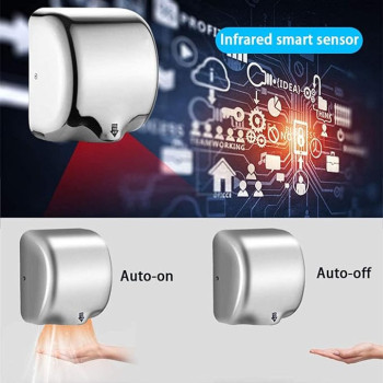 Hand Dryer, Automatic Induction Hand Dryer, Stainless Steel Hand Dryer, Bathroom/Toilet Hand Dryer, Commercial Electric Hand Dryer, 1200W,Silver