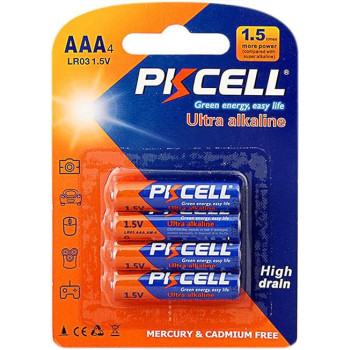 4 Piece AAA 1.5v Ultra Alkaline High Drain Heavy Duty LR03 Batteries 10 Years Shelf Life by PKCELL