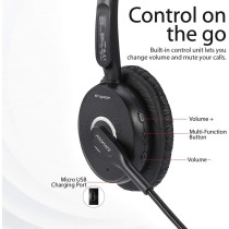 Promate Wireless Bluetooth Headset, Professional Unified Communication Over the Head headphone with Noise Cancelling Mic,