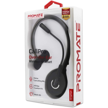 Promate Wireless Bluetooth Headset, Professional Unified Communication Over the Head headphone with Noise Cancelling Mic,