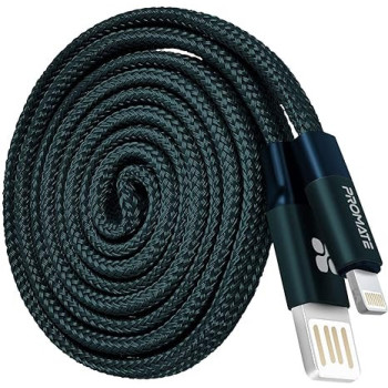 Promate Auto-Rolling Lightning Cable, Durable Aluminium Alloy Auto-Rolling Reversible USB-A to Lighting Cable with 2A Fast Charge, Coiline-i (Black)