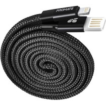 Promate Auto-Rolling Lightning Cable, Durable Aluminium Alloy Auto-Rolling Reversible USB-A to Lighting Cable with 2A Fast Charge, Coiline-i (Black)