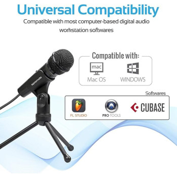 Promate Condenser Microphone, 3.5mm Connector Stereo Multimedia Condenser Vocal Microphone Stand for Laptop, PC, Digital Voice Recorder PC, Tweeter-9
