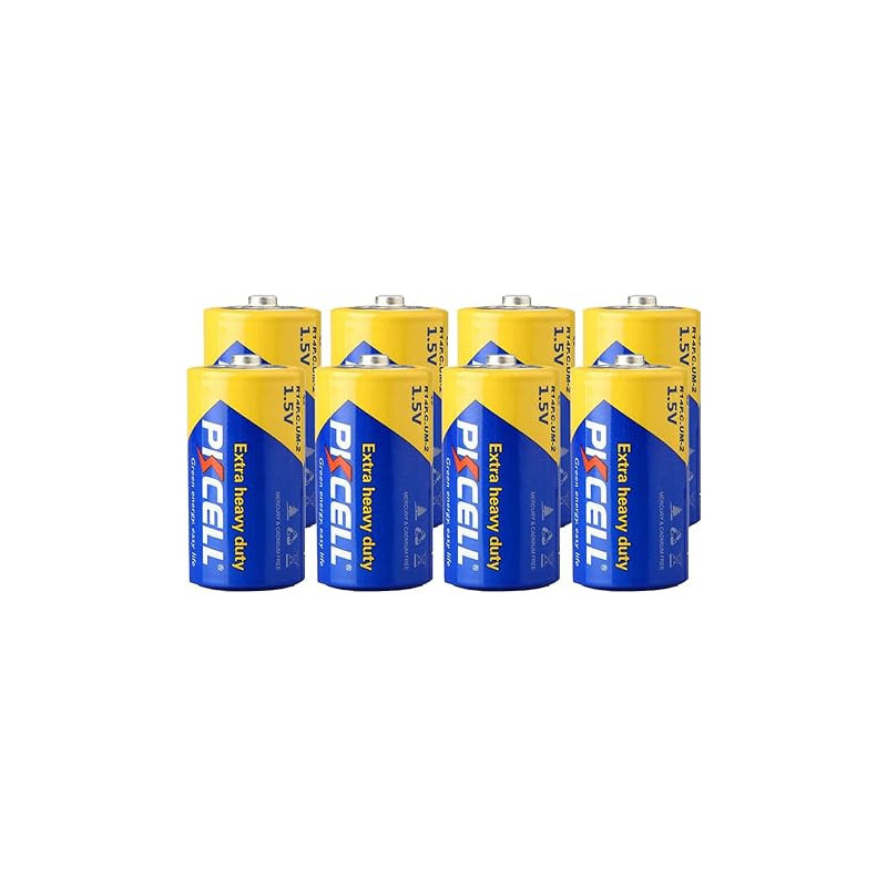 PKCELL 8PC of 1.5v Carbon Zinc Chloride Battery UM2 R14P C Batteries Duration 280 Min