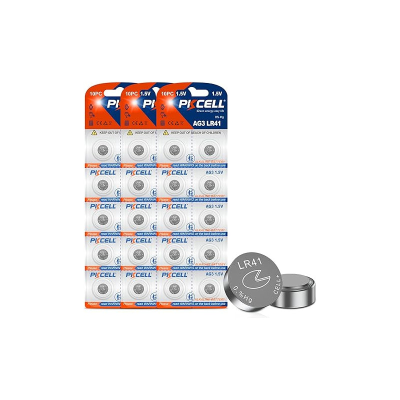 PKCELL 30 x (10 pc/card) alkaline coins battery AG3 LR41 L736 LR736 SR41 192 384 392