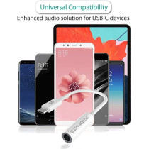 Promate USB-C to 3.5mm Adapter, Dynamic Stereo USB Type-C to 3.5mm Aux Microphone Connector Cable Adapter, AUXLink-C White