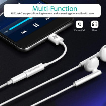 Promate USB-C to 3.5mm Adapter, Dynamic Stereo USB Type-C to 3.5mm Aux Microphone Connector Cable Adapter, AUXLink-C White