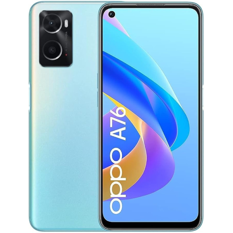 Oppo A76 Smartphone, Qualcomm Snapdragon 680, 6.56 Inch AMOLED 90Hz, 13MP And 2 MP Rear Camera, 8 MP Front camera, RAM 4GB, ROM 128GB, 5000mAh 33W Supervooc, UK Version, Blue