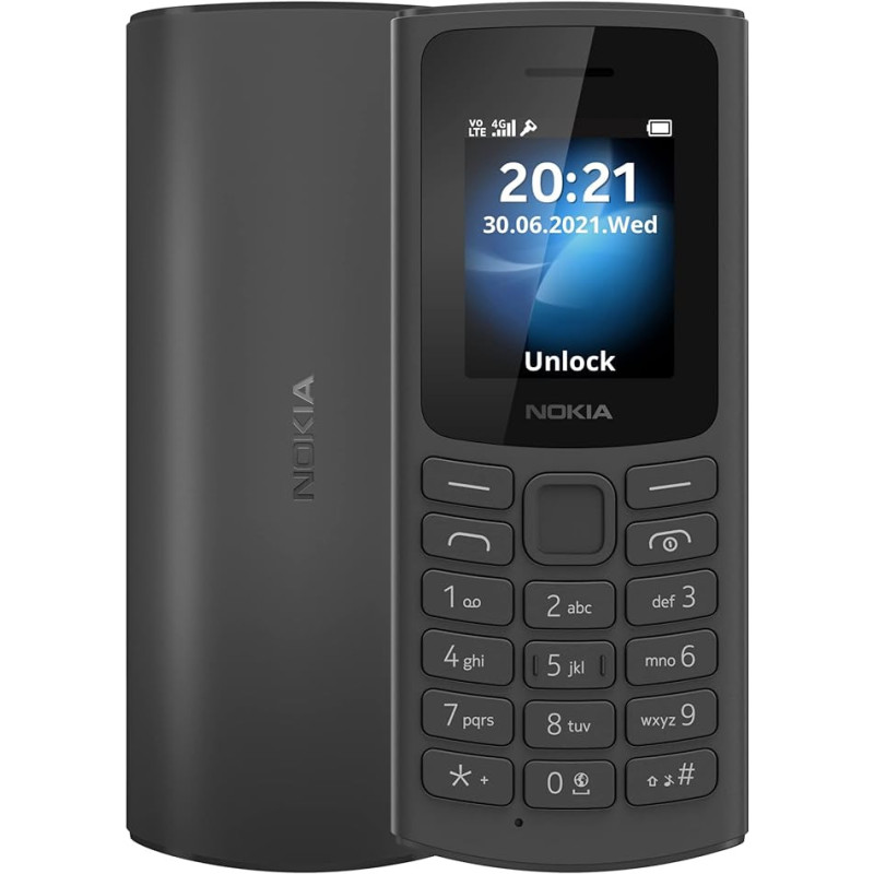 Nokia 105 4G Feature Phone With Long-Lasting Battery, Classic Quality Design, Packed Features, Classic Games, Radio, Flashlight And Plenty Of Storage Space, Dual Sim, - Black