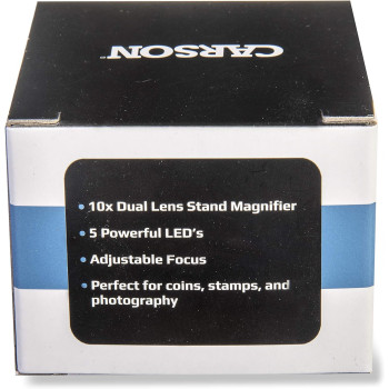 Carson LED VersaLoupe 10x LED Lighted Focusing Loupe Magnifier (LH-50), black/clear