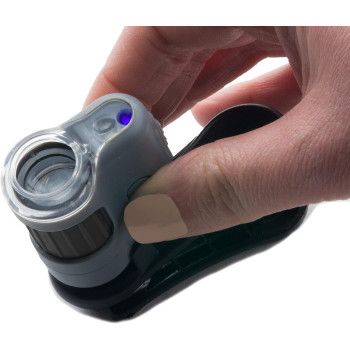 Carson MicroMini 20x LED Lighted Pocket Microscope with Built-in LED and UV Flashlight and Universal Smartphone Digiscoping Adapter Clip (MM-380)