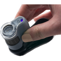 Carson MicroMini 20x LED Lighted Pocket Microscope with Built-in LED and UV Flashlight and Universal Smartphone Digiscoping Adapter Clip (MM-380)