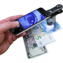 Carson MicroMini 20x LED Lighted Pocket Microscope with Built-in LED and UV Flashlight and Universal Smartphone Digiscoping Adapter Clip (MM-380)