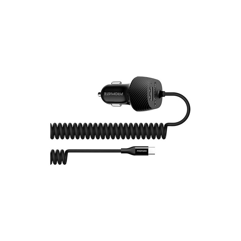 Promate USB-C Ultra-Fast 3.4A Type-C Car Charger Adapter