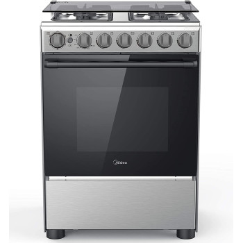 Midea 60X60Cm Freestanding Cooker, Full Gas Cooking Range With 4 Burners, Automatic Ignition And Safety, Cast Iron Pan Support, Stainless Steel Finish, Separate Knob For Oven Grill, Bme62058Ffd-D, 1 Year Warranty