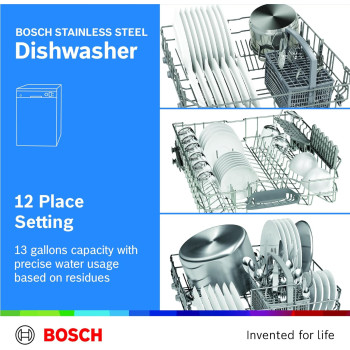 Bosch Standing Dishwasher, 12 Place Settings Dishwashers, German Engineering Bosch Dishwasher, Dishwasher Machine Sms50D08Gc, 1 Year Warranty