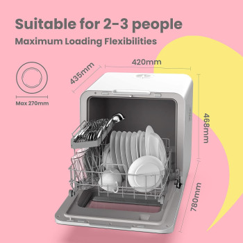 Comfee Mini Plus Dishwasher Td305-W Compact Table Top Dishwasher With 3 Place Settings, 7 Programmes, Touch Control, Led Display, Delay Start And Off-Peak Wash Function - White, 1 Year Warranty