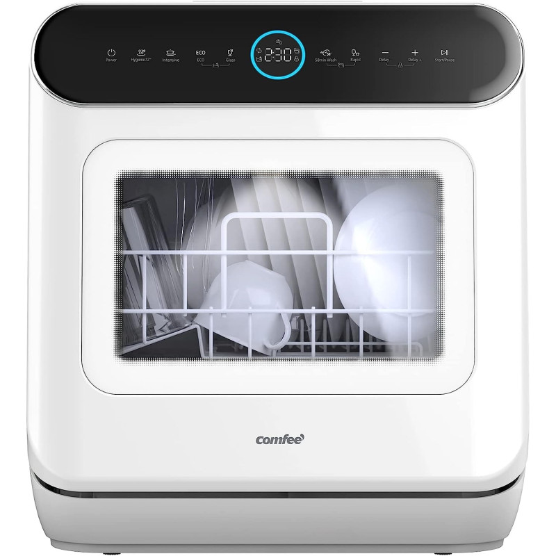 Comfee Mini Plus Dishwasher Td305-W Compact Table Top Dishwasher With 3 Place Settings, 7 Programmes, Touch Control, Led Display, Delay Start And Off-Peak Wash Function - White, 1 Year Warranty
