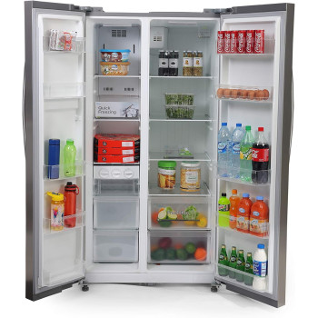 Midea 690L Gross Side By Side 2 Door Refrigerator Hc689Wens, Frost Free Fridge Freezer With Humidity Control, Electronic Touch Screen With Led Display, Multi-Air Flow, Adjustable Door Racks, Silver, 1 Year Warranty