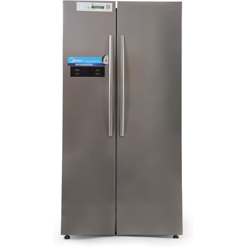 Midea 690L Gross Side By Side 2 Door Refrigerator Hc689Wens, Frost Free Fridge Freezer With Humidity Control, Electronic Touch Screen With Led Display, Multi-Air Flow, Adjustable Door Racks, Silver, 1 Year Warranty