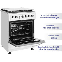 Super General Freestanding Gas-Cooker 4-Burner Full-Safety, Stainless-Steel Cooker, Gas Oven With Rotisserie, Automatic Ignition, Silver, 60 X 60 X 85 Cm, Sgc-6470-Msfs, 1 Year Warranty