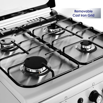 Super General Freestanding Gas-Cooker 4-Burner Full-Safety, Stainless-Steel Cooker, Gas Oven With Rotisserie, Automatic Ignition, Silver, 60 X 60 X 85 Cm, Sgc-6470-Msfs, 1 Year Warranty