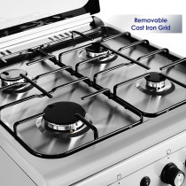 Super General Freestanding Gas-Cooker 4-Burner Full-Safety, Stainless-Steel Cooker, Gas Oven With Rotisserie, Automatic Ignition, Silver, 60 X 60 X 85 Cm, Sgc-6470-Msfs, 1 Year Warranty