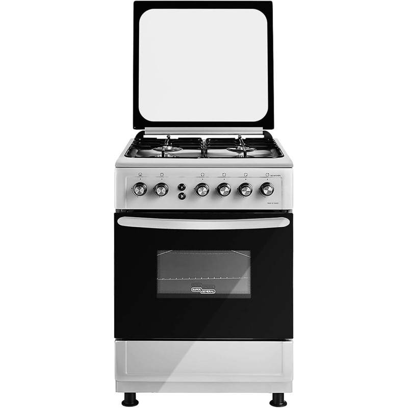 Super General Freestanding Gas-Cooker 4-Burner Full-Safety, Stainless-Steel Cooker, Gas Oven With Rotisserie, Automatic Ignition, Silver, 60 X 60 X 85 Cm, Sgc-6470-Msfs, 1 Year Warranty