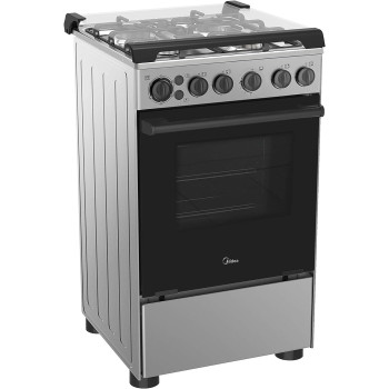 Midea 50X55 cm Freestanding Cooker, Full Gas Cooking Range With 4 Burners, Stainless Steel, Automatic Ignition And Full Safety, Cast Iron Pan Support, Mechanical Timer, Heat Resistant Knobs, BME55007FFD, 1 Year Warranty