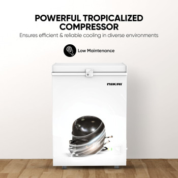 Nikai 150L Single Door Chest Freezer With Storage Basket, High Energy Efficiency Cooling System, Adjustable Temperature, Child Lock, Silent Operation, Ideal For Home And Restaurants - NCF150N7 (White), 1 Year Warranty