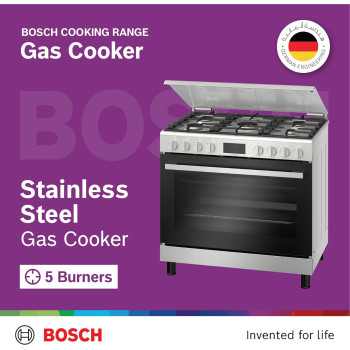 Bosch Free Standing Cooker, Gas Cooker 90Cm, 147L, Gas Range Cooker, German Engineering Cooking Range HGW3ASQ50M, 1 Year Warranty