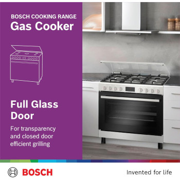 Bosch Free Standing Cooker, Gas Cooker 90Cm, 147L, Gas Range Cooker, German Engineering Cooking Range HGW3ASQ50M, 1 Year Warranty