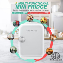 Crownful Mini Fridge, 4 Liter 6 Can Portable Cooler And Warmer Personal Fridge For Skin Care, Cosmetics, Food, Great For Bedroom, Office, Car, Dorm, Etl Listed (White), 1 Year Warranty