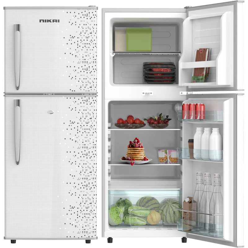 Nikai 200L Gross, Net 127L Net, Double Door Refrigerator, Adjustable Glass Shelves, Convenient Defrosting, Temperature Control, Energy Saving R600A Gas, Silent Operation, Ideal For Home, Office And Hotels NRF200DN3M, Silver, 1 Year Warranty