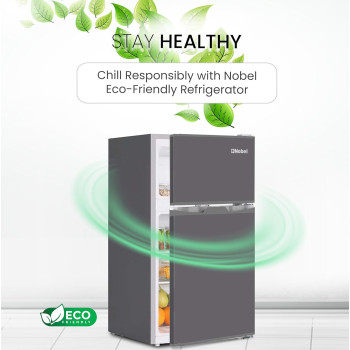 Nobel 120 L Gross / 95 L Gross, Net 85 L Double Door Refrigerator, R600A Refrigerant, Temperature Control, Inside Light, Dark Silver Colour, 1 Year Warranty