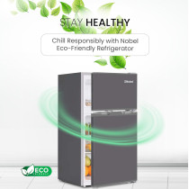 Nobel 120 L Gross / 95 L Gross, Net 85 L Double Door Refrigerator, R600A Refrigerant, Temperature Control, Inside Light, Dark Silver Colour, 1 Year Warranty