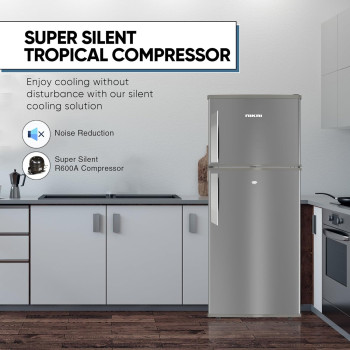 Nikai 320L Double Door Top Mount Refrigerator, 2 Glass Shelves And Bottle Storage Racks, Power Saving R600A Gas, Cfc Free, Silent Operation Best For Home, Office With Child Lock Key-Nrf320Dn5S Silver, 1 Year Warranty