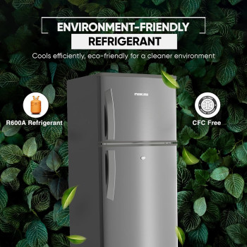 Nikai 320L Double Door Top Mount Refrigerator, 2 Glass Shelves And Bottle Storage Racks, Power Saving R600A Gas, Cfc Free, Silent Operation Best For Home, Office With Child Lock Key-Nrf320Dn5S Silver, 1 Year Warranty