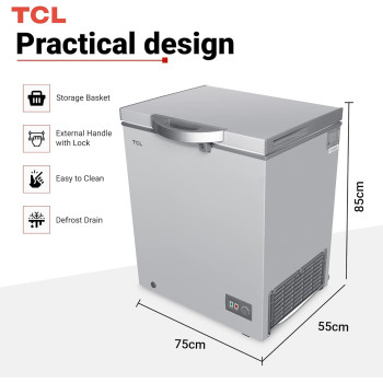 TCL 188Litre Chest Freezer Mechanical Control-Silver, 1 Year Warranty