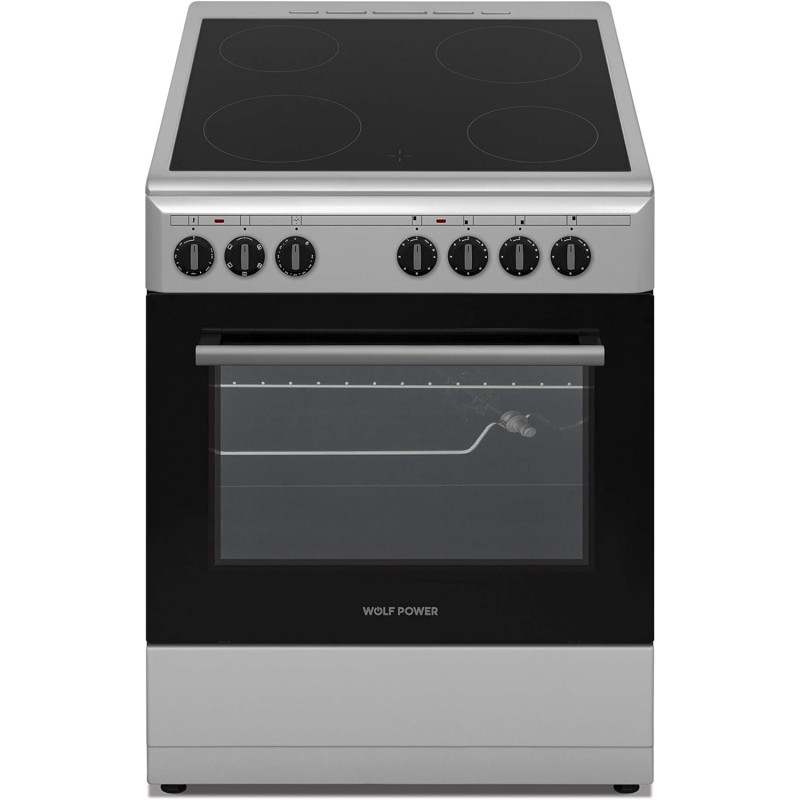 Wolf Power Freestanding 60X60 Cm Ceramic Cooker, 4 Cooking Zones, 65 Litres Electric Oven With Turbo Fan, Stainless Steel, Wcr6060Cermf, 1 Year Warranty"Min 1 Year Manufacturer Warranty"